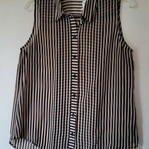 "FOREVER 21" TAN & BLACK STRIPED SLEEVELESS BLOUSE - NWT